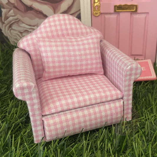 1:12 Scale Miniature Pink and White Gingham Armchair
