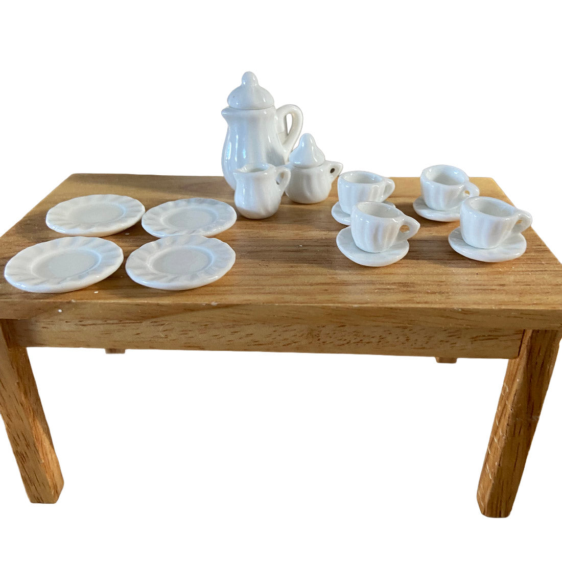 15-Piece Porcelain White 1:12 Scale Miniature Dollhouse Tea Set
