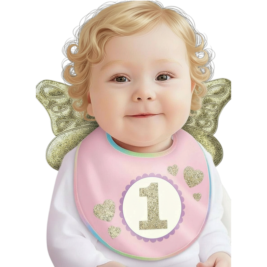 1st Birthday Girl Pink Bib with Wings