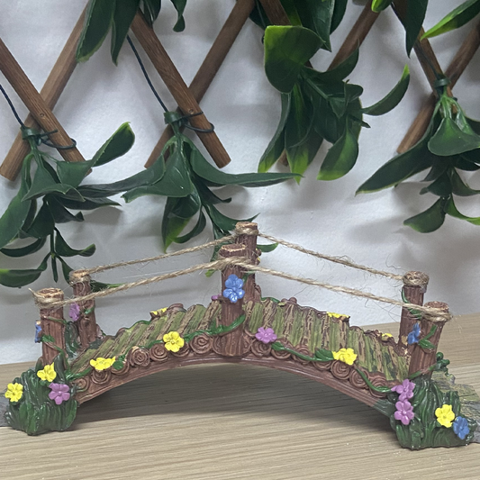 20cm Magical Fairy Garden Bridge with Rope and Flowers