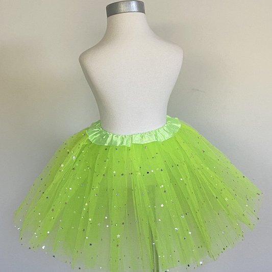 30cm Lime Green Tutu with Silver Sparkle Stars