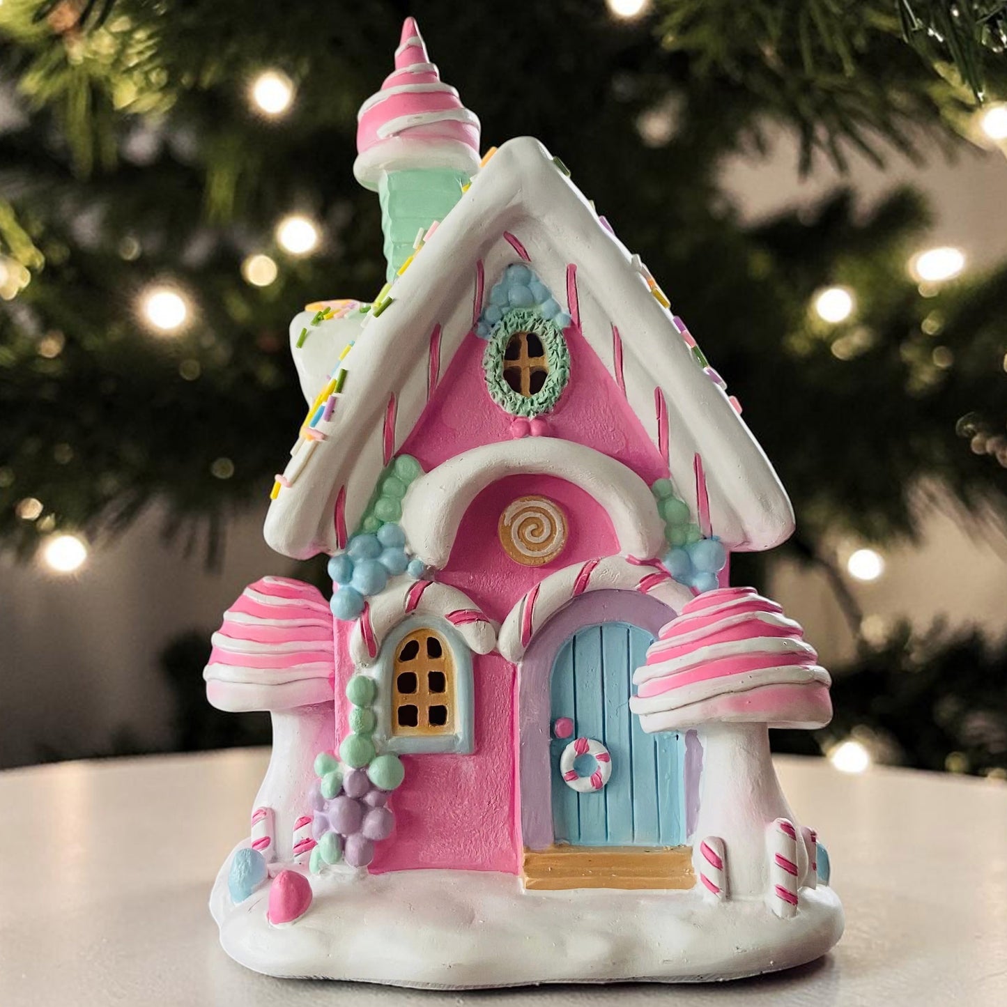 30x17cm Candy Cane Cottage with Light in Gift Box