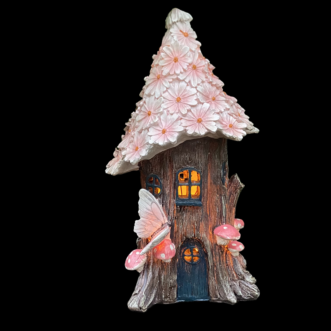 32cm Solar Powered Pink Flower Fairy House