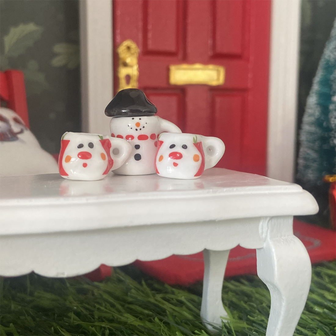 3pcs Miniature Christmas Snowman Tea Set
