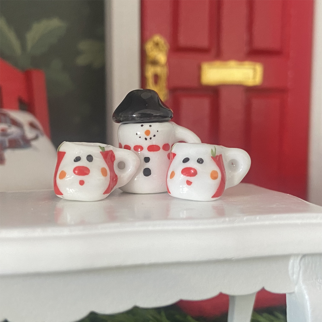 3pcs Miniature Christmas Snowman Tea Set