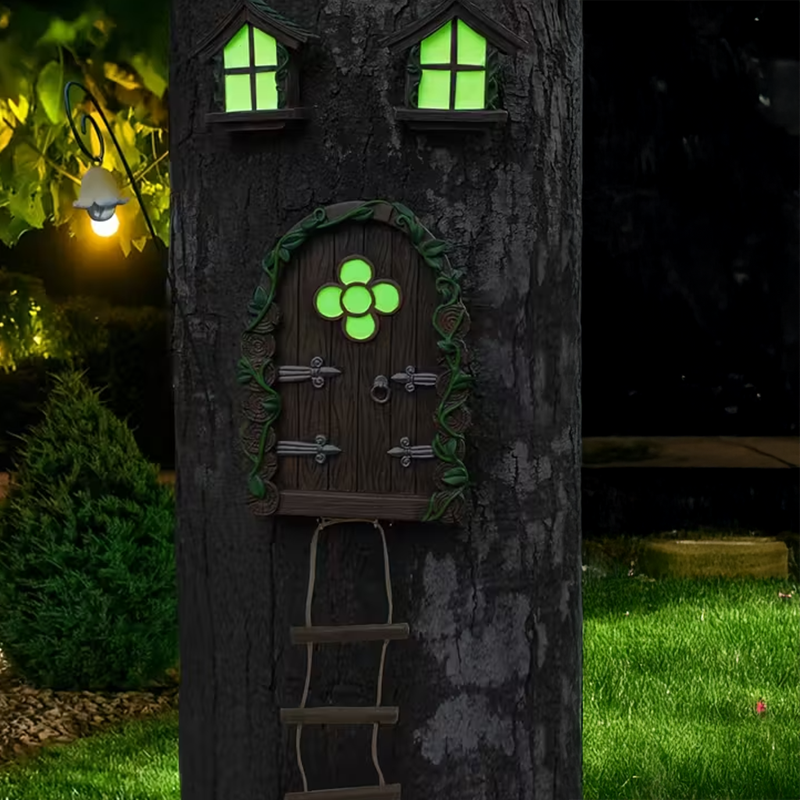 5 Piece Fairy Door With Windows and Ladder Set