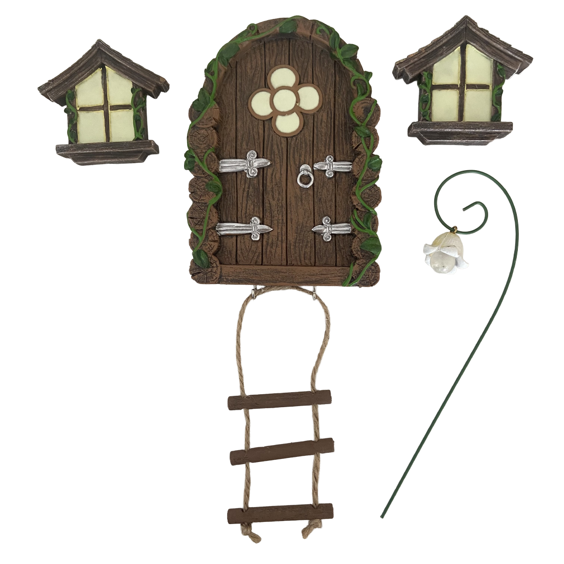 5 Piece Fairy Door With Windows and Ladder Set