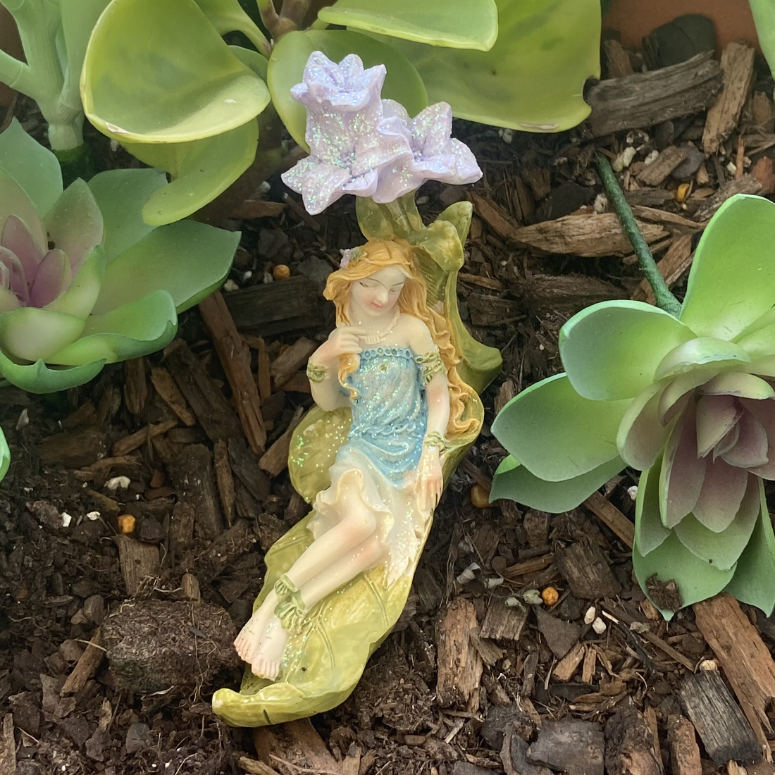 6cm Relaxing Fairy on Flower Bed Figurine