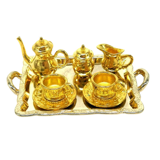 8-Piece 1:12 Scale Miniature Dollhouse Gold Tea Set