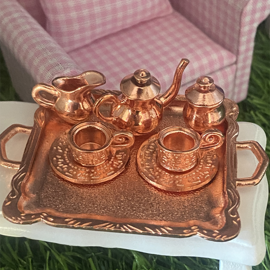8-Piece 1:12 Scale Miniature Dollhouse Rose Gold Tea Set