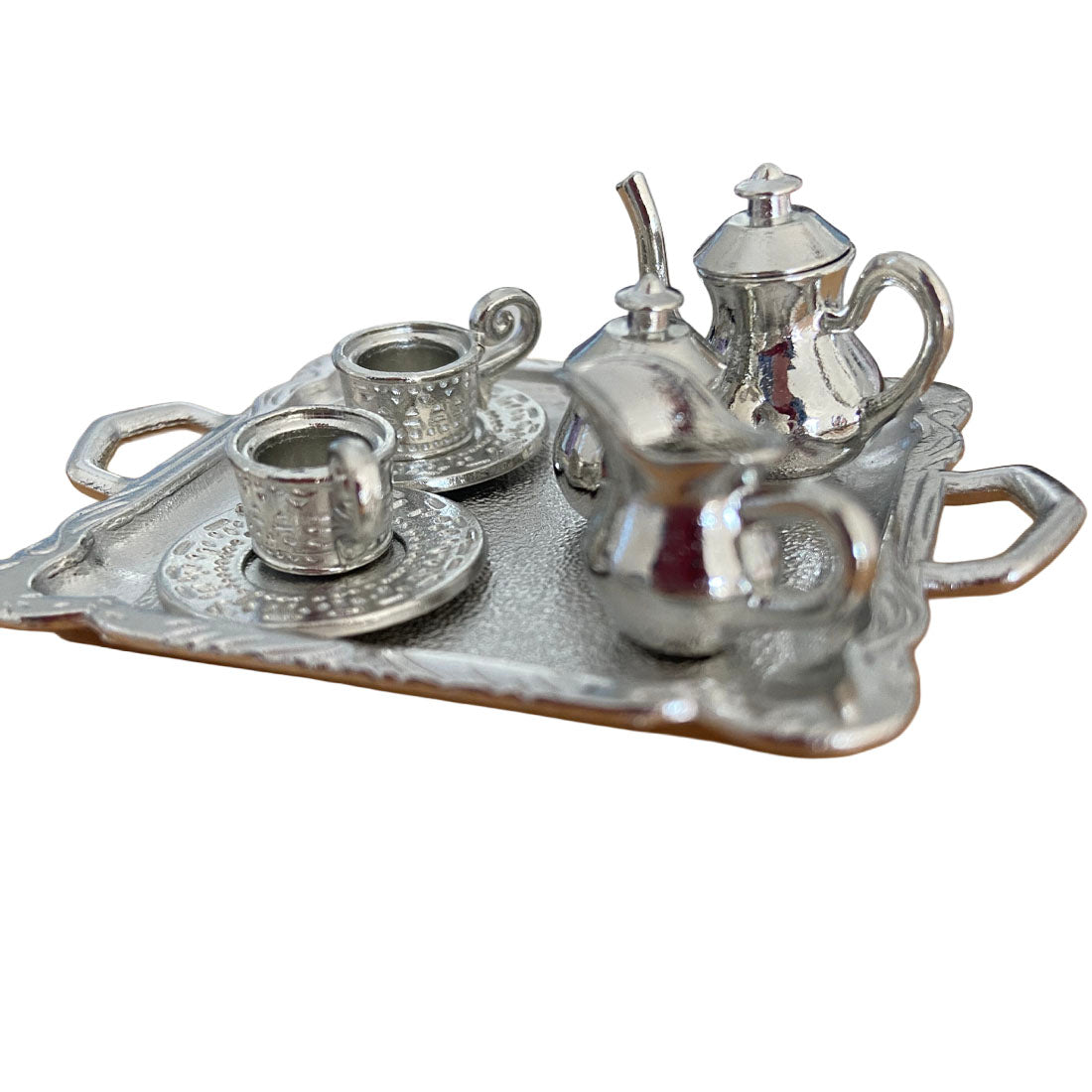 8-Piece 1:12 Scale Miniature Dollhouse Silver Tea Set