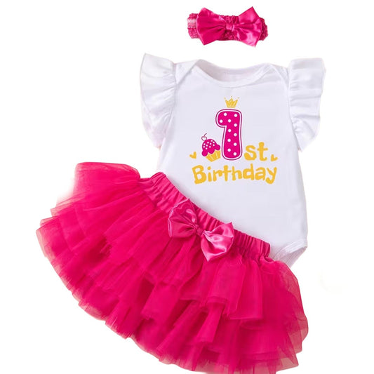 Baby One Year Old Hot Pink Fairy Tutu Birthday Outfit