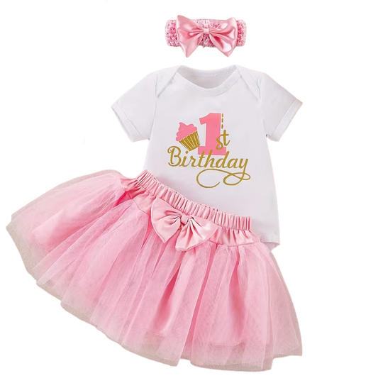 Baby One Year Old Pink Fairy Tutu Birthday Outfit