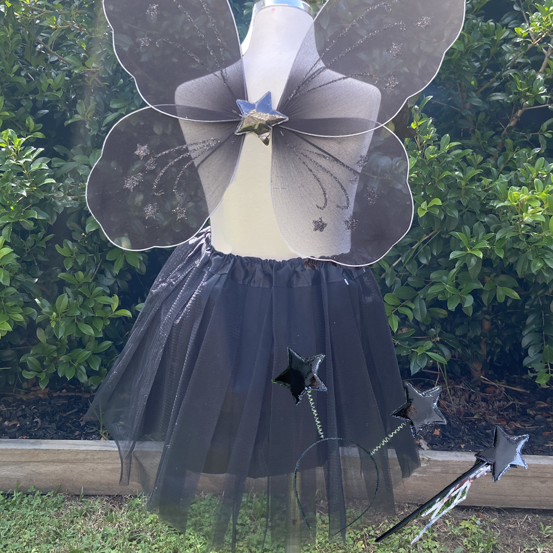 Black Fairy Tutu Wing Wand Headband Dress Up Set