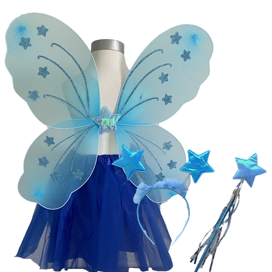 Blue Fairy Tutu Wing Wand Headband Dress Up Set