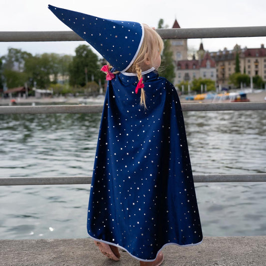 Blue & Silver Sparkle Wizard Cape & Hat - Size 4-6