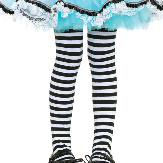 Childrens Black and White Striped Tights