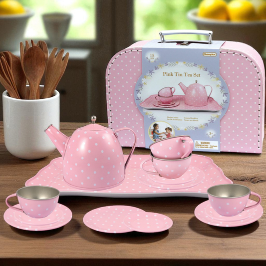Children's Pink Tin Tea Set In Suitcase 15Pcs