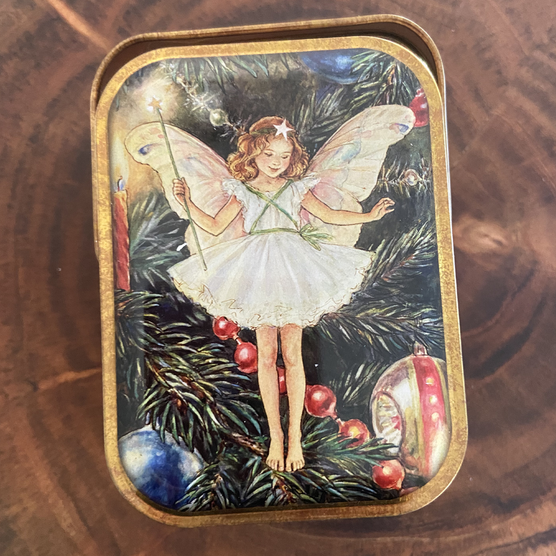 Christmas Flower Fairy Tin Handle Basket
