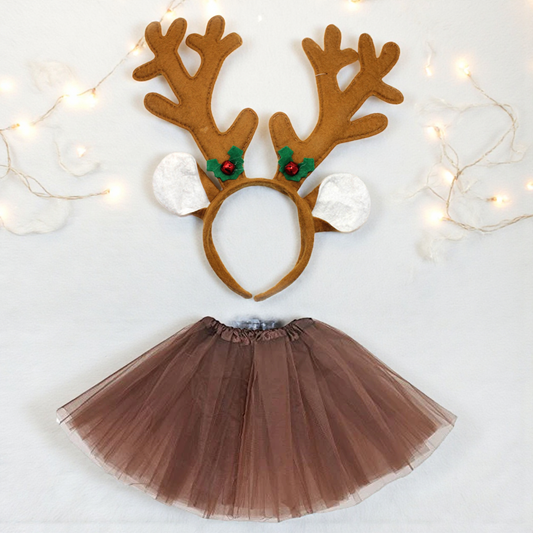 Christmas Reindeer Antler Headband and Tutu Set