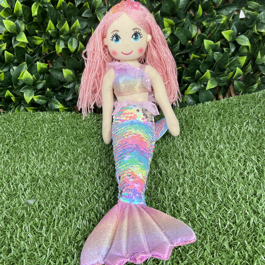 Cotton Candy Emma The Gradient Rainbow Flip Sequined Mermaid Doll With Tutu