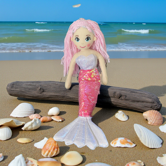 Cotton Candy Mia The Iridescent Pink and Silver Flip Sequined Mermaid Doll