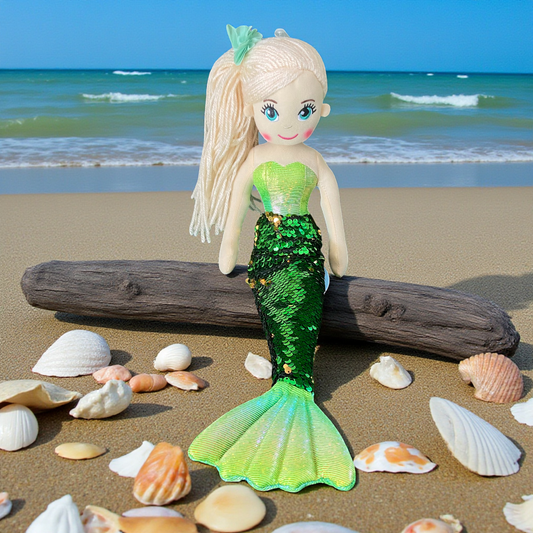 Cotton Candy Sophie The Green and Gold Flip Sequined Mermaid Doll