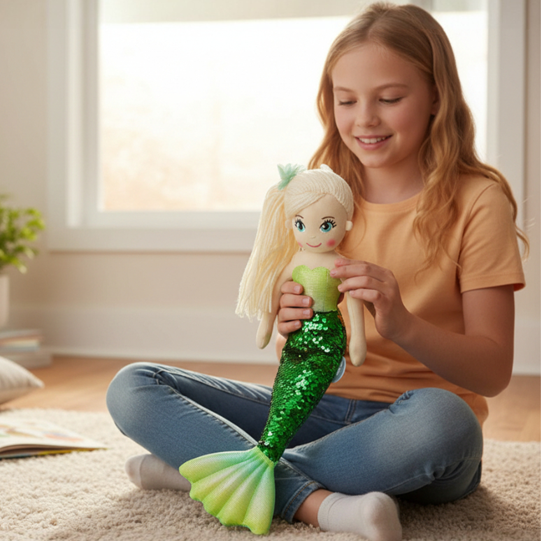 Cotton Candy Sophie The Green and Gold Flip Sequined Mermaid Doll
