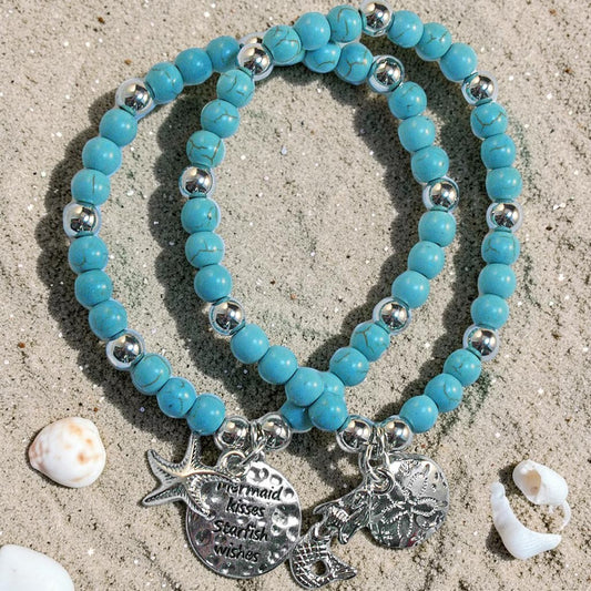Dyed Howlite Turquoise Mermaid Kisses Bracelet Set