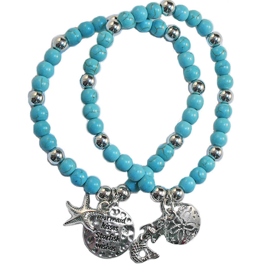 Dyed Howlite Turquoise Mermaid Kisses Bracelet Set