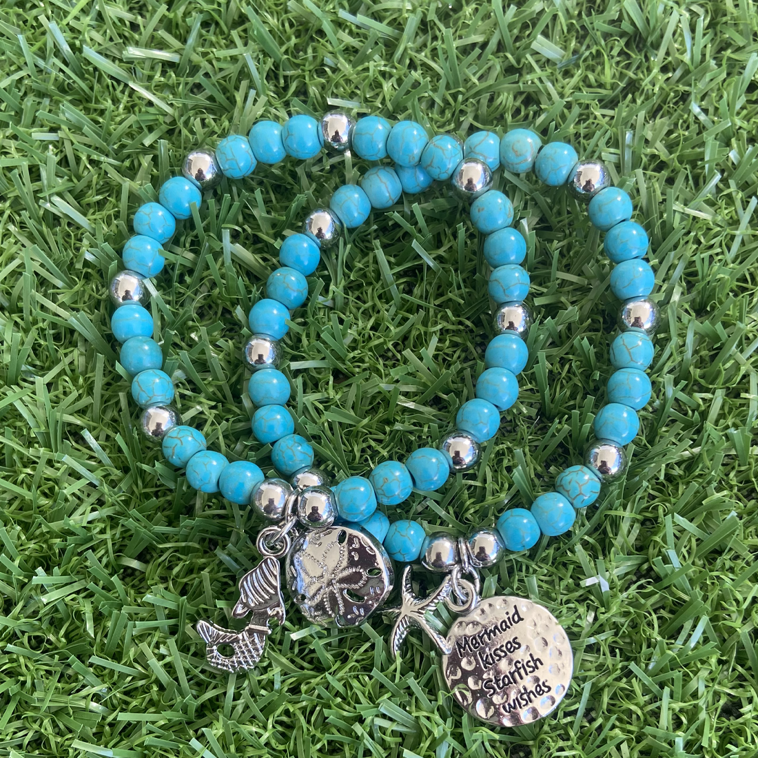 Dyed Howlite Turquoise Mermaid Kisses Bracelet Set