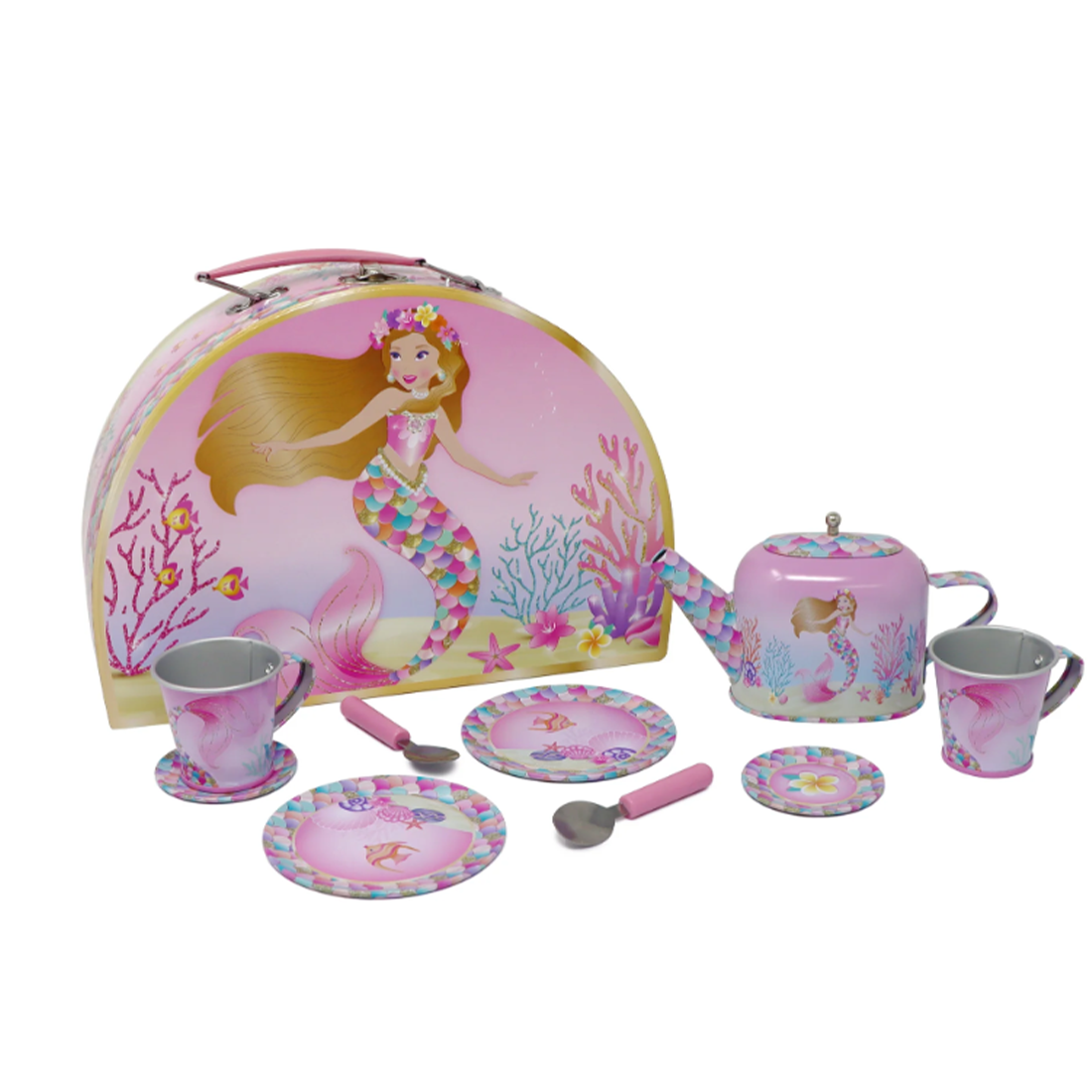 tin tea set pink mermaid