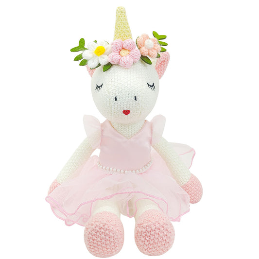 Eunice Knitted Unicorn Doll With Pink Dress