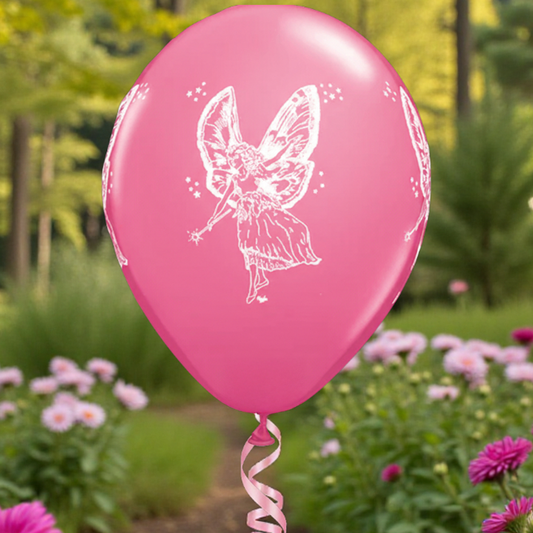 Fairies Around Pink Rose Latex Balloon