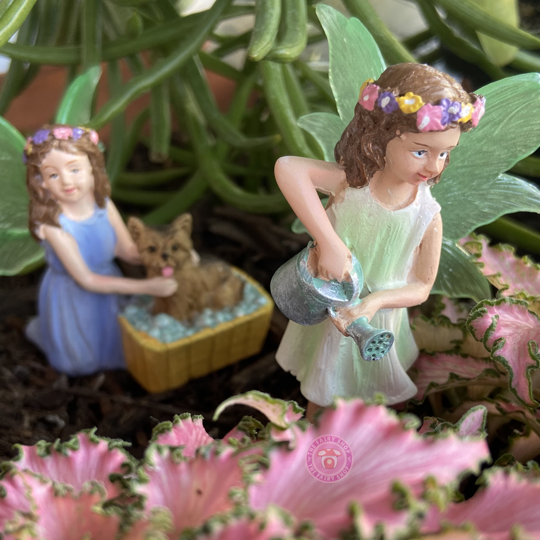 Fairies Washing Their Dog Figurine