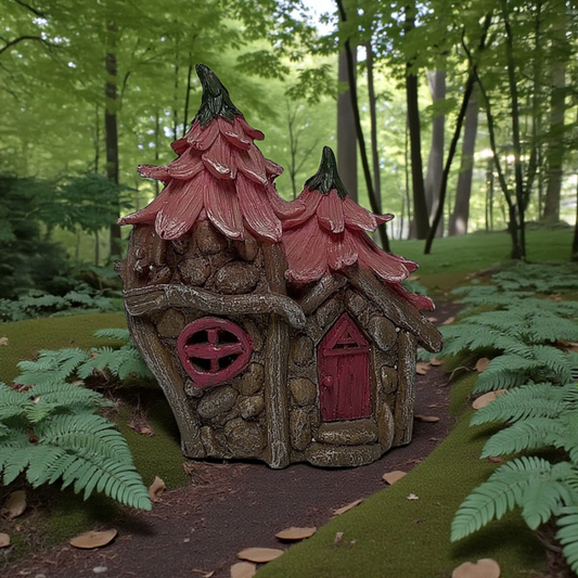 Fairy Garden Pink Flower Roof House