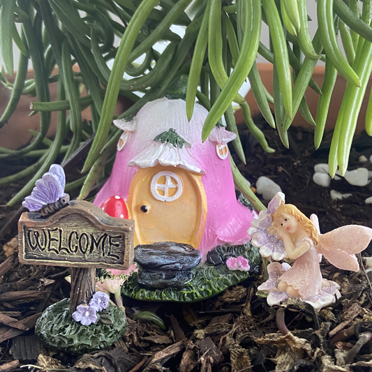 Fairy Garden Pink House Kit 3 Piece Set