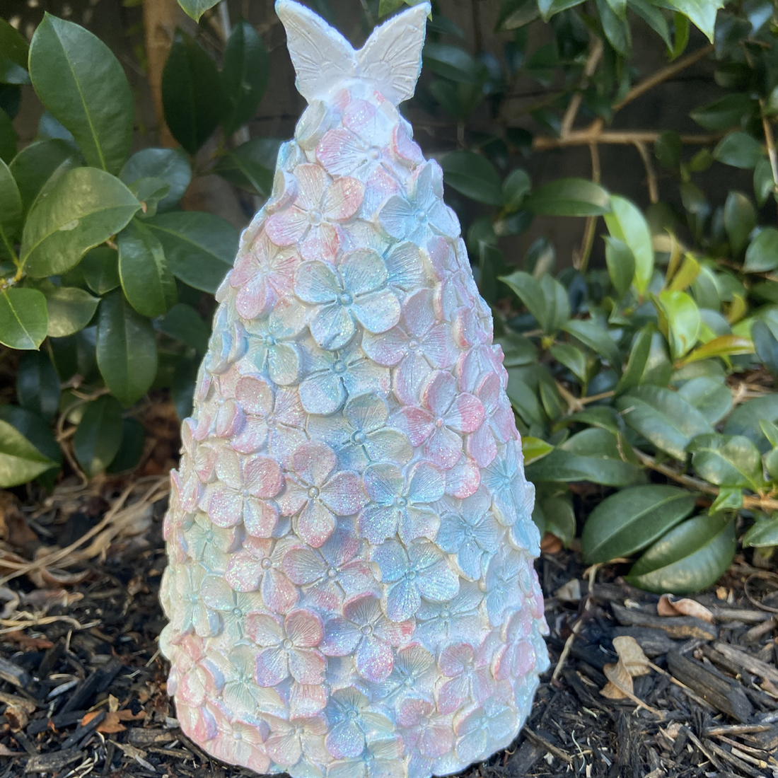 Fairy in a Light Up Pink and Blue Floral Cave