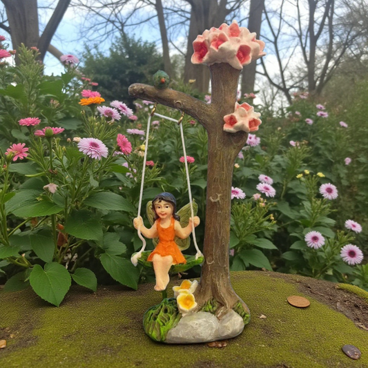 Fairy on a Tall Floral Swing