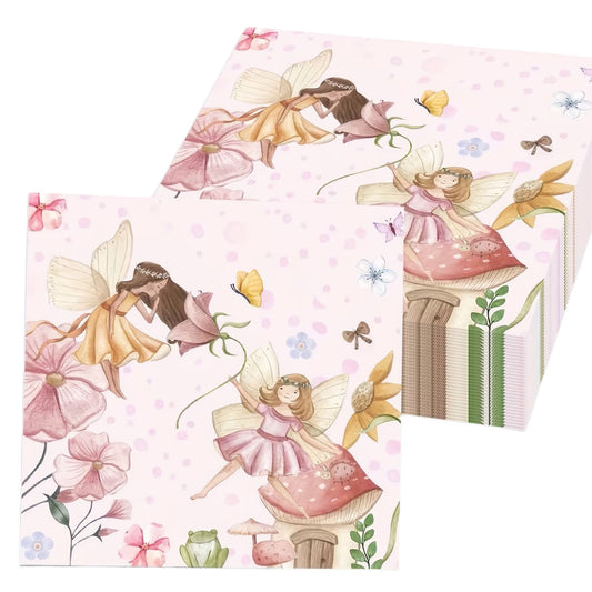 Fairy Party Pink Paper Disposable Napkins Pack 20