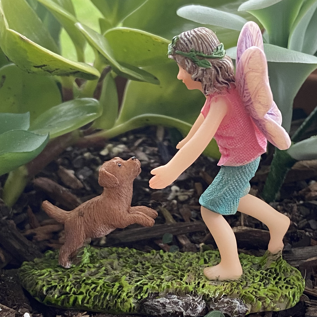 Fairy Sophia Playing With Her Puppy Figurine