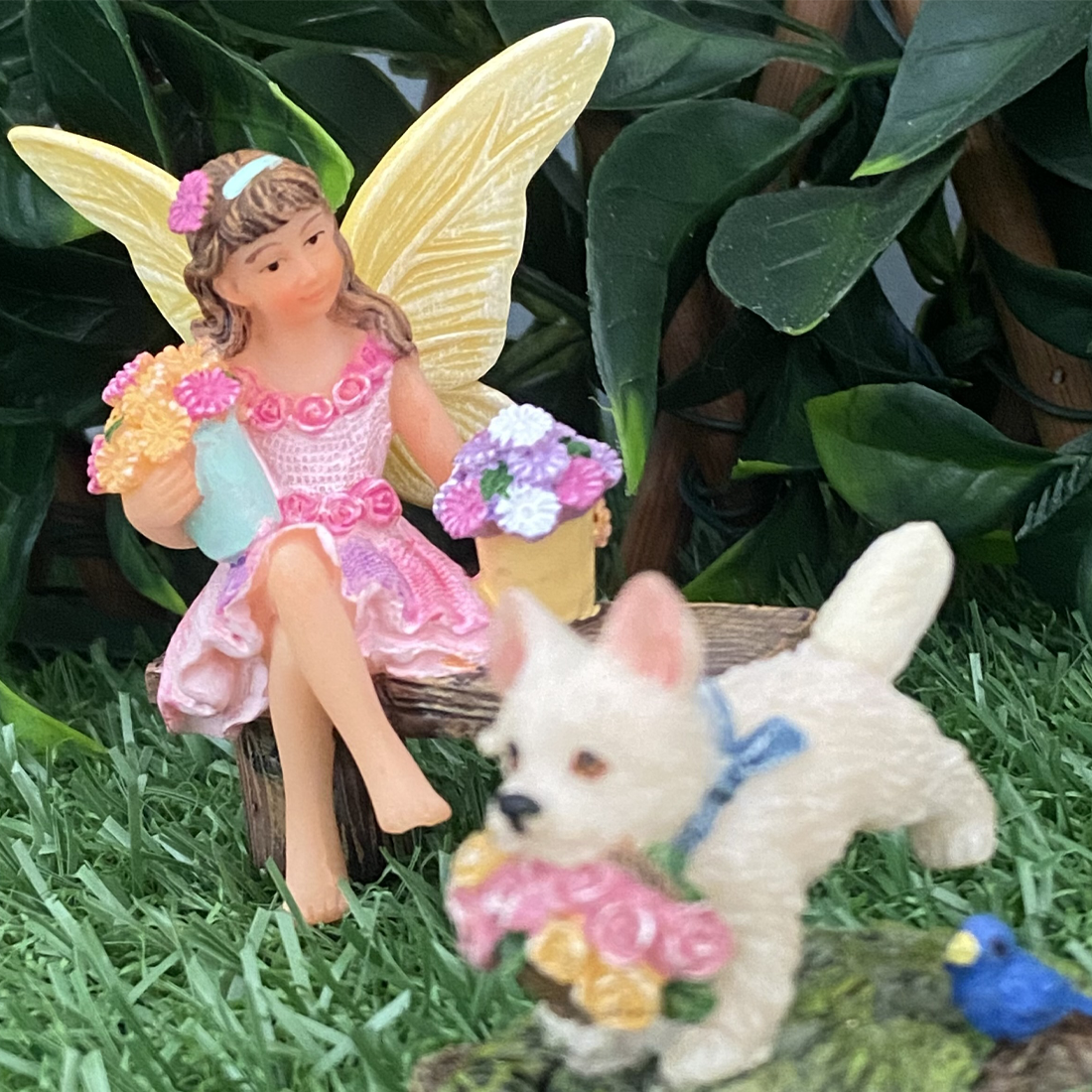 Flower Fairy Caroline With Flowers and Her Puppy Set