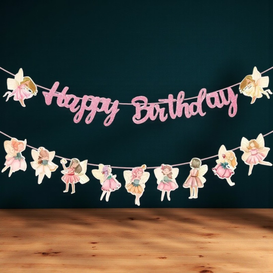 Flower Fairy Happy Birthday Party Banner