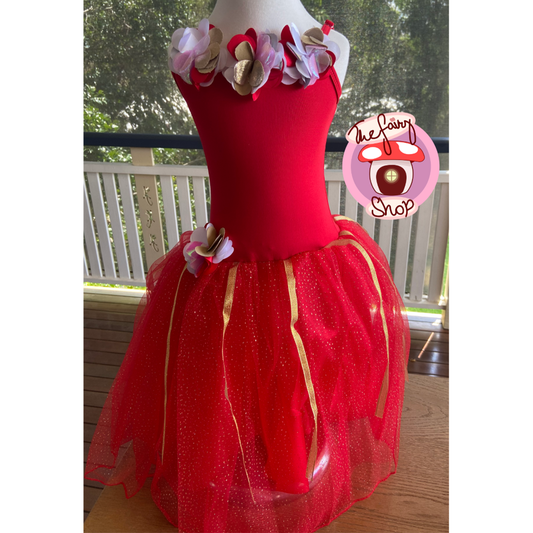 Girls Red Fairy Dress with Flower Petal Detail