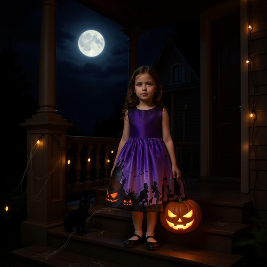 Girls Witch Halloween Pumpkin Dress Costume