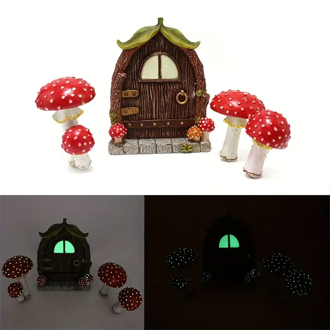 Glow in The Dark Fairy Door and Mushroom Set