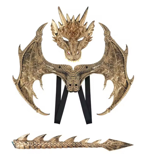 Gold Dragon Wings Mask and Tail Set
