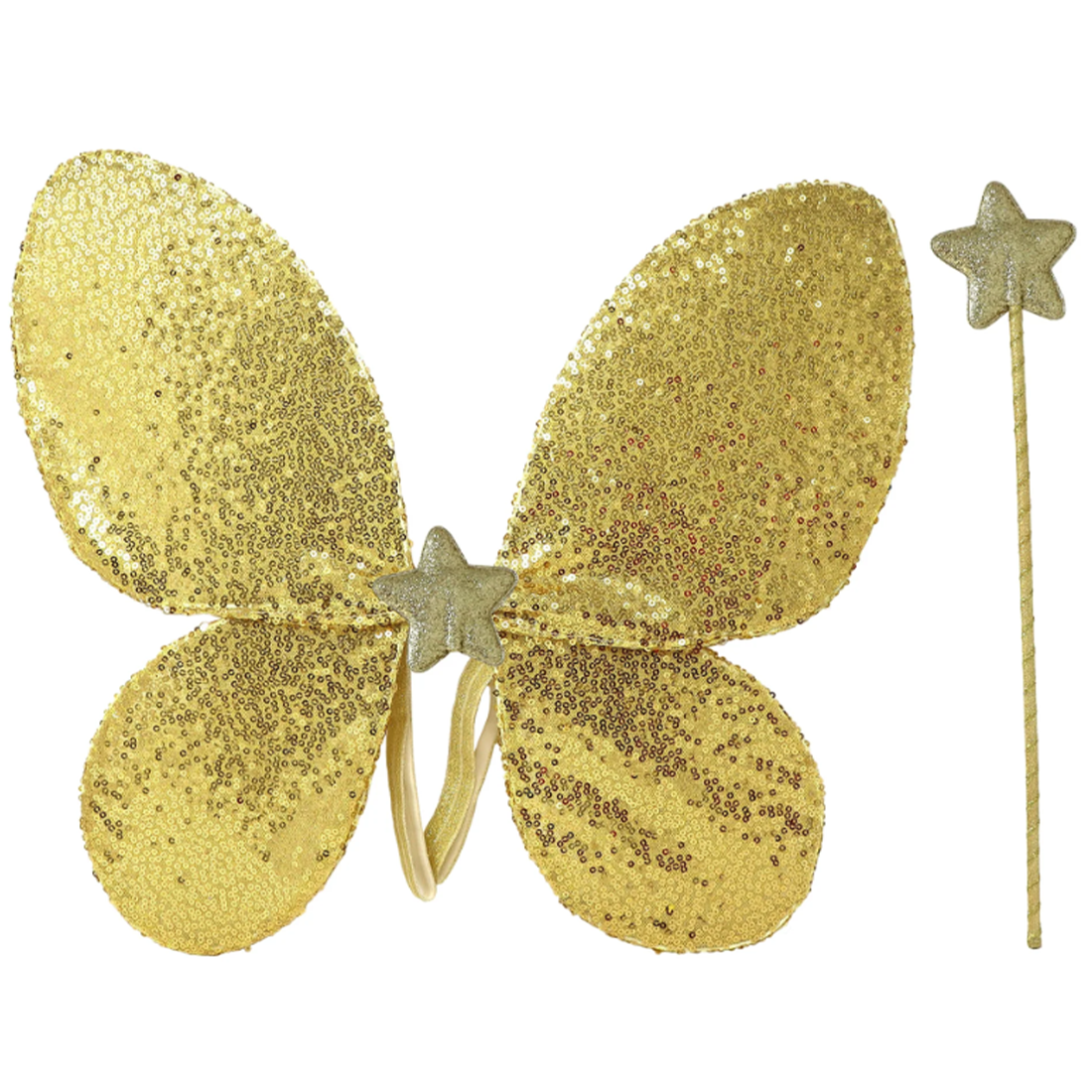 Gold Sequin Wings and Glitter Star Wand Set