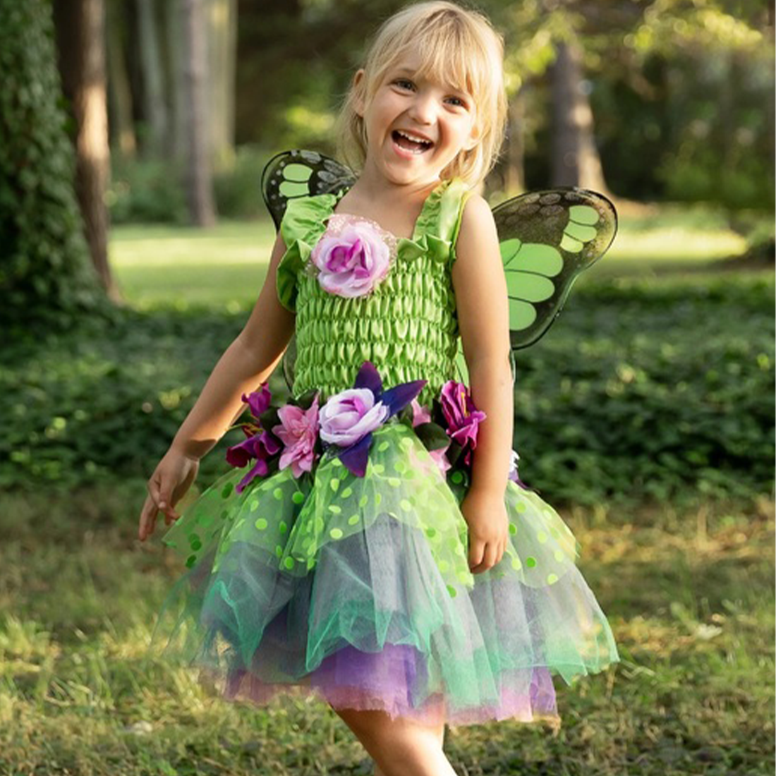 Green Fairy Blooms Deluxe Dress with Wings – The Fairy Shop
