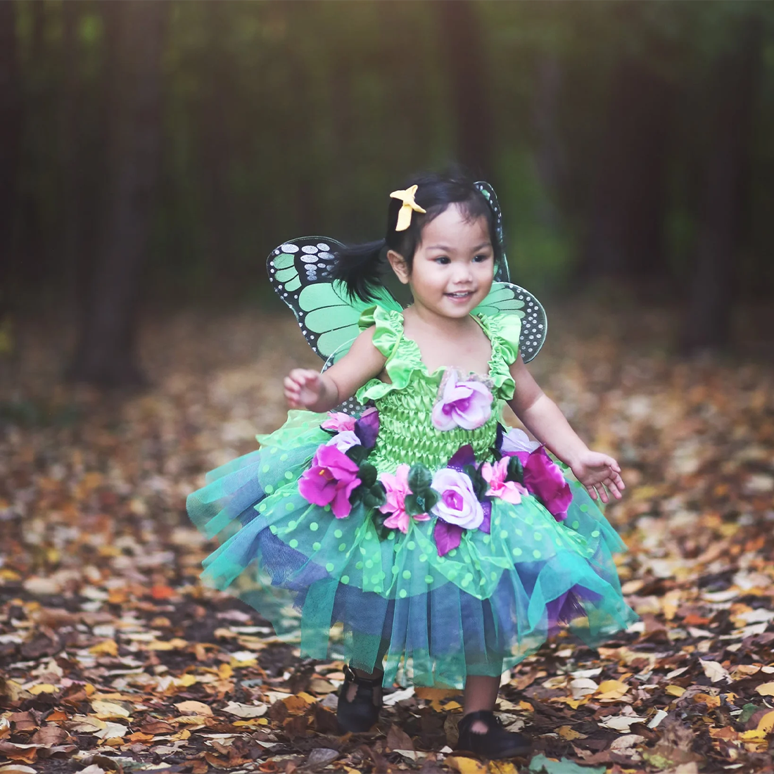 Green Fairy Blooms Deluxe Dress with Wings